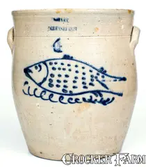 W. Hart, Rare W. HART / OGDENSBURGH Stoneware Jar w/ Large Fish Decoration, circa 1860, Stoneware