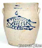 W. Hart, Rare W. HART / OGDENSBURGH Stoneware Jar w/ Large Fish Decoration, circa 1860, Stoneware