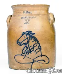 W. Hart, Rare W. HART / OGDENSBURGH Stoneware Jar w/ Horse Head Decoration, circa 1860, Stoneware