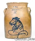 W. Hart, Rare W. HART / OGDENSBURGH Stoneware Jar w/ Horse Head Decoration, circa 1860, Stoneware