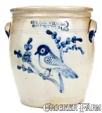 Rare COWDEN & WILCOX / HARRISBURG, PA Stoneware Jar w/ Elaborate Bird-on-Branch by Cowden & Wilcox, circa 1865, Stoneware, sold Mar 2019