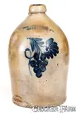 1 Gal. COWDEN & WILCOX / HARRISBURG, PA Stoneware Jug w/ Grapes Decoration by Cowden & Wilcox, circa 1865, Stoneware, sold Mar 2019