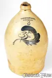 COWDEN & WILCOX / HARRISBURG, PA Stoneware Jug w/ Man-in-the-Moon Decoration by Cowden & Wilcox, circa 1865, Stoneware, sold Mar 2019