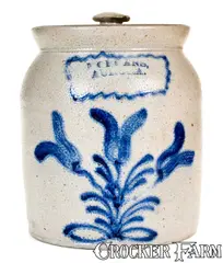 Morgans, Unusual "MORGANS / AURORA" Aurora, NY Stoneware Advertising Jar att. Cortland, NY, circa 1867-1869, Stoneware