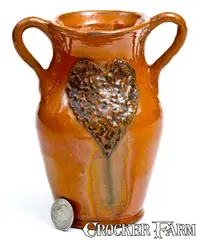 W.W. Cline, "W.W. Cline / Hartford City / Indiana / Aug. 11th 1904" Redware Vase Heart Decoration, 1904, Redware