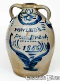 Fowler's, Outstanding Seven-Gallon FOWLER'S. / Peach Brandy / 1856 Double-Handled Jug, 1856, Stoneware