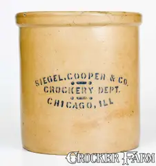 Cooper & Co., Rare Red Wing SIEGEL, COOPER & CO. / CROCKERY DEPT / CHICAGO, ILL Stoneware Crock, late 19th century, Stoneware