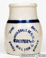 C. Riester, Rare C. RIESTER / GALION, Ohio Stoneware Advertising Cooler, late 19th or early 20th century, Stoneware