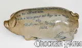 Black Hills, Outstanding Anna Pottery Pig Flask w/ "Black Hills / California" Railroad Map Inscription, 1882, Salt-glazed stoneware
