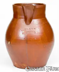 N. Clark, Very Rare N. CLARK / ATHENS Stoneware Pitcher, circa 1830, Stoneware