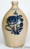 John Burger, JOHN BURGER / ROCHESTER, NY 4 Gal. Stoneware Jug w/ Bold Cobalt Floral Decoration, circa 1860, Stoneware