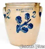 T. Harrington, 2 Gal. T. HARRINGTON / LYONS Stoneware Jar with Floral Decoration, circa 1860, Stoneware