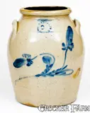 N Clark Jr, 3 Gal. N. CLARK JR. / ATHENS, NY Stoneware Jar with Floral Decoration