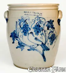 Cowden & Wilcox, Outstanding COWDEN & WILCOX / HARRISBURG, PA Stoneware Bird and Grapes Jar, circa 1865, Stoneware