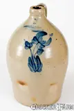 2 Gal. COWDEN & WILCOX / HARRISBURG, PA Stoneware Jug with Floral Decoration by Cowden & Wilcox, circa 1865, Stoneware, sold Nov 2018