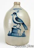 Exceptional COWDEN & WILCOX / HARRISBURG, PA Three-Gallon Stoneware Bird Jug by Cowden & Wilcox, circa 1865, Stoneware, sold Nov 2018
