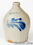 COWDEN & WILCOX / HARRISBURG, PA Stoneware Jug w/ Cobalt Floral Decoration by Cowden & Wilcox, circa 1865, Stoneware, sold Nov 2018