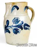 Outstanding JOHN BELL / WAYNESBORO Stoneware Pitcher with Floral Decoration by John Bell, circa 1850-1880, Stoneware, sold Nov 2018