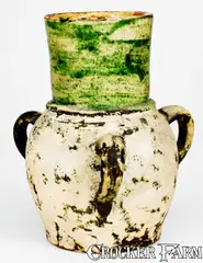J. Eberly & Bro, Very Rare J. EBERLY & BRO. / STRASBURG, VA Three-Handled Redware Vase, circa 1890, Redware