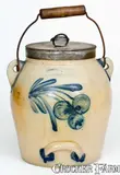Rare One-Gallon COWDEN & WILCOX / HARRISBURG Stoneware Batter Pail w/ Cherries by Cowden & Wilcox, circa 1865, Stoneware, sold Nov 2018