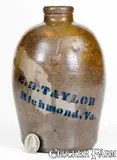 E. B. Taylor, Unusual One-Quart E. B. TAYLOR / Richmond, VA Stoneware Jug, circa 1880, Stoneware