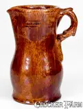 Solomon Bell, Rare SOLOMON BELL / STRASBURG, VA Redware Pitcher with Molded Handle, circa 1875, Redware