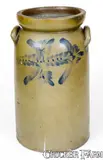 W.B. Kenner, Rare 3 Gal. W. B. KENNER / STRASBURG, VA Stoneware Churn w/ Floral Decoration, circa 1880, Stoneware