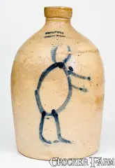 St Johns, Exceedingly Rare ST JOHNS / STONE WARE Canadian Stoneware Jug w/ Figural Design, circa 1860, Stoneware