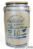 Williams & Couch, Scarce Ten-Gallon WILLIAMS & COUCH. / NEW GENEVA. / PA Stoneware Jar, late 19th century, Stoneware