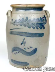 E. Fowler, 4 Gal. E. FOWLER / BEAVER, PA Stoneware Jar with Cobalt Decoration, circa 1870, Stoneware