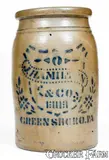 J. Hamilton & Co., J. HAMILTON & CO. / GREENSBORO, PA Cobalt-Decorated Stoneware Jar w/ Shield, circa 1875, Stoneware