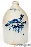 3 Gal. J. NORTON & CO. / BENNINGTON, VT Stoneware Jug w/ Bold Bird Decoration by J. Norton & Co., circa 1860, Stoneware, sold Nov 2018