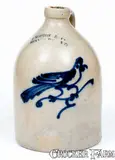 J. NORTON & CO. / BENNINGTON, VT Stoneware Jug w/ Bold Bird Decoration by J. Norton & Co., circa 1860, Stoneware, sold Nov 2018