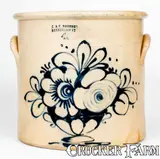 J. & E. NORTON / BENNINGTON, VT Stoneware Crock w/ Slip-Trailed Flowering Urn by J. & E. Norton, circa 1855, Stoneware, sold Nov 2018