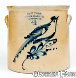 NEW YORK STONEWARE CO. / FORT EDWARD, NY Stoneware Crock w/ Large Bird Design by New York Stoneware Co., circa 1875, Stoneware, sold Nov 2018