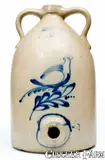 Satterlee & Mory, 6 Gal. SATTERLEE & MORY / FORT EDWARD, NY Stoneware Jug Cooler w/ Bird Design, circa 1865, Stoneware