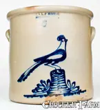6 Gal. E. & L. P. NORTON / BENNINGTON, VT Elaborate Pheasant-on-Stump Crock by E & L P Norton, circa 1870, Stoneware, sold Nov 2018