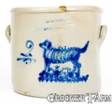 S. Hart, Rare S. HART / FULTON Stoneware Crock with Dog Decoration