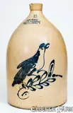 5 Gal. NEW YORK STONEWARE CO. / FORT EDWARD, NY Stoneware Bird Jug by New York Stoneware Co., circa 1875, Stoneware, sold Nov 2018