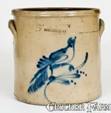 Riedinger & Caire, 2 Gal. RIEDINGER & CAIRE / POUGHKEEPSIE, NY Stoneware Crock w/ Bird Decoration