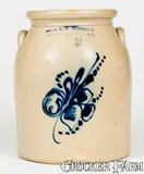 E. & L. P. NORTON / BENNINGTON, VT Stoneware Jar with Floral Decoration by E & L P Norton, circa 1870, Stoneware, sold Jul 2018