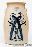 E. Norton, Very Rare Four-Gallon J. &. E. NORTON / BENNINGTON, VT Stoneware Double Pheasants Churn, circa 1855, Stoneware
