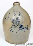 S. Hart, 4 Gal. S. HART / FULTON Stoneware Jug w/ Double Bird Decoration
