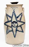 T. Harrington, Exceptional Five-Gallon T. HARRINGTON / LYONS Stoneware Churn w/ Bearded Starface Design, circa 1860, Stoneware