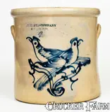 J. S. Taft & Company, Fine J. S. TAFT & COMPANY / KEENE, NH 4 Gal. Stoneware Crock w/ Double-Bird Design, circa 1875, Stoneware