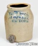 Bowery, Small Salt-Glazed Stoneware Jar, TODE BROS / 272 BOWERY / NEW YORK, circa 1860, Salt-glazed stoneware