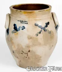 A. E. Smith, Rare 2 Gal. A. E. SMITH / NORWALK Stoneware Jar with X Decoration, circa 1830, Stoneware