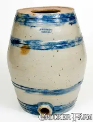 Smith & Day, Rare SMITH & DAY / NORWALK 3 Gal. Stoneware Barrel-Shaped Water Cooler, circa 1840, Stoneware