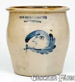 Fine COWDEN & WILCOX / HARRISBURG, PA Man-in-the-Moon Jar by Cowden & Wilcox, circa 1865, Stoneware, sold Jul 2018