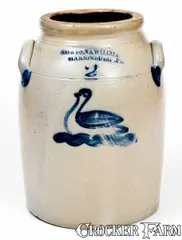 Cowden & Wilcox, Very Fine COWDEN & WILCOX / HARRISBURG, PA Stoneware Jar with Swan Decoration, circa 1865, Stoneware